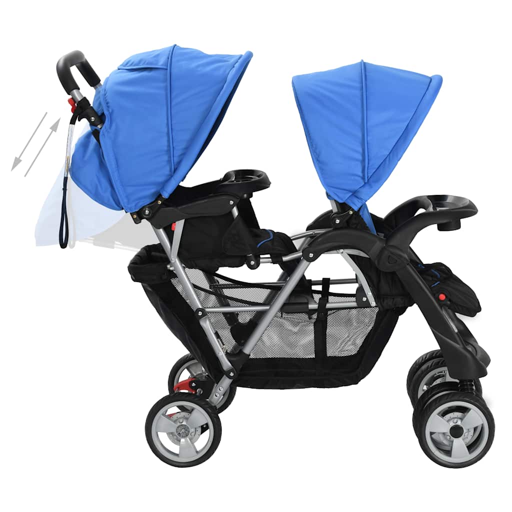 Passeggino Gemellare a Tandem in Acciaio Blu e Nero - homemem39