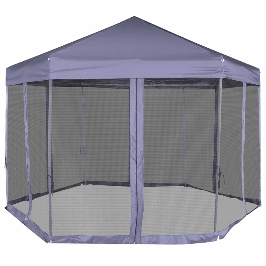 Gazebo Esagonale Pop-Up con 6 Pareti Blu Scuro 3,6x3,1 m | homemem39
