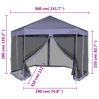 Gazebo Esagonale Pop-Up con 6 Pareti Blu Scuro 3,6x3,1 m