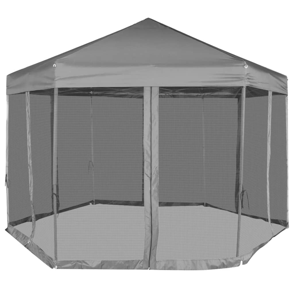 Gazebo Esagonale Pop-Up con 6 Pareti Grigio 3,6x3,1 m | homemem39
