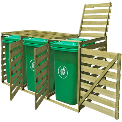 Copribidone per Spazzatura Triplo 240 L in Legno Impregnato - homemem39