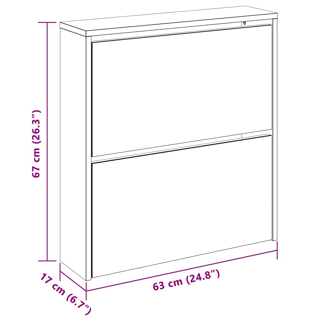 Scarpiera con 2 Ripiani e Specchio Colore Rovere 63x17x67 cm