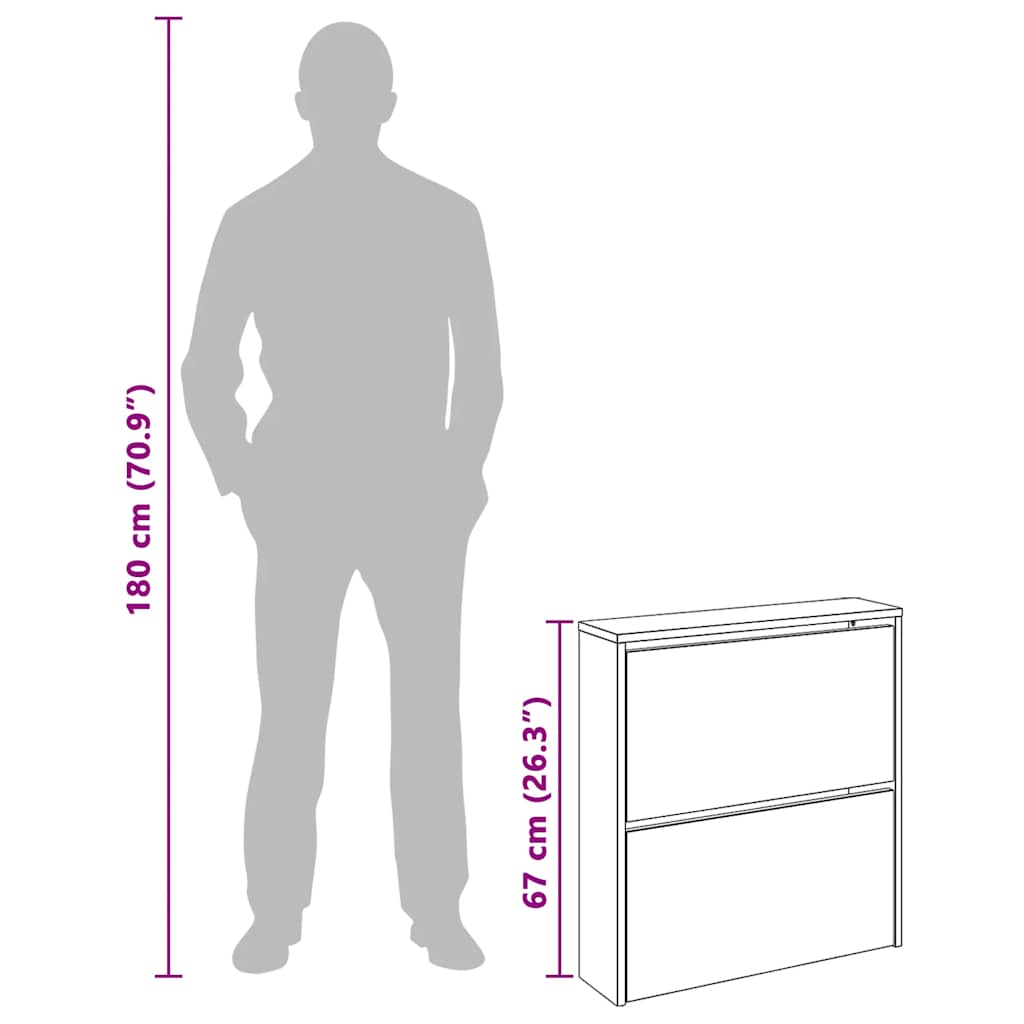 Scarpiera con 2 Ripiani e Specchio Bianco 63x17x67 cm