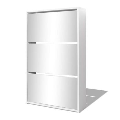Scarpiera con 3 Ripiani e Specchio Bianco 63x17x102,5 cm - homemem39