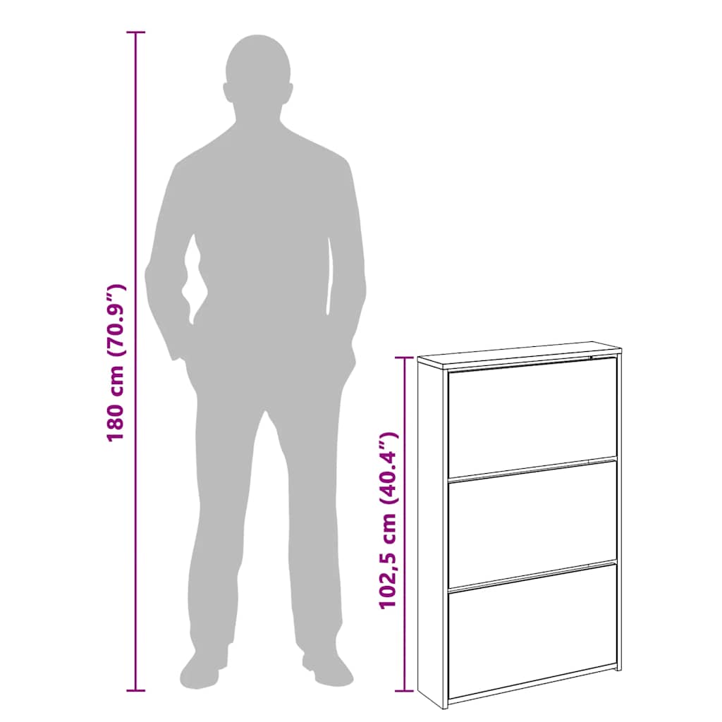 Scarpiera con 3 Ripiani e Specchio Bianco 63x17x102,5 cm