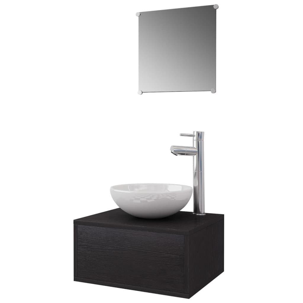 Set Mobili da Bagno 4 pz con Lavabo e Rubinetto Nero | homemem39