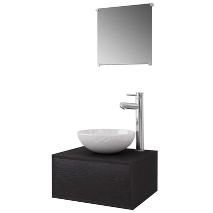 Set Mobili da Bagno 4 pz con Lavabo e Rubinetto Nero | homemem39