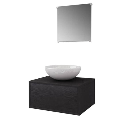 Set Mobili da Bagno 4 pz con Lavabo e Rubinetto Nero | homemem39