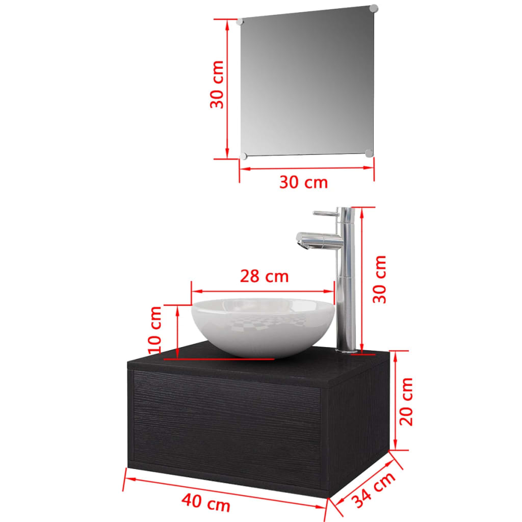 Set Mobili da Bagno 4 pz con Lavabo e Rubinetto Nero | homemem39