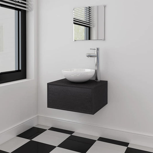 Set Mobili da Bagno 4 pz con Lavabo e Rubinetto Nero | homemem39