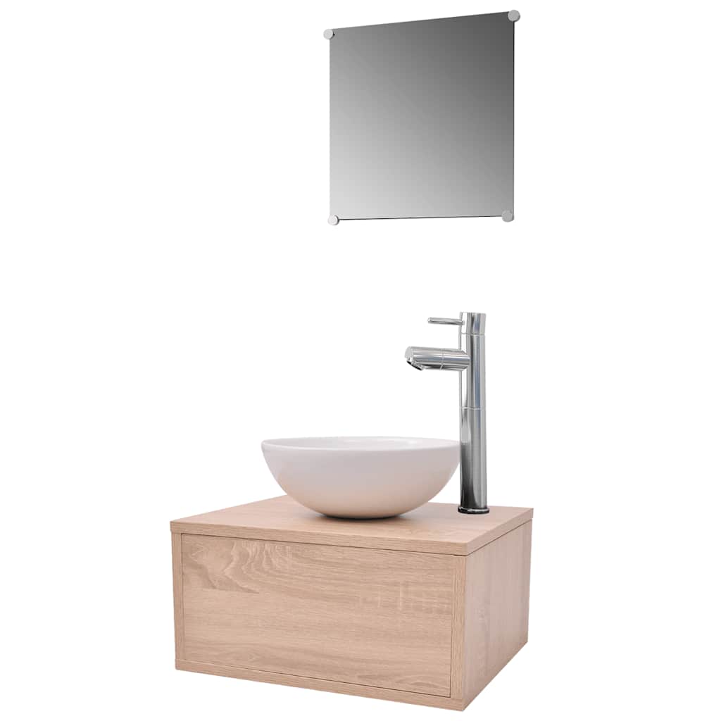 Set Mobili da Bagno 4 pz con Lavabo e Rubinetto Beige