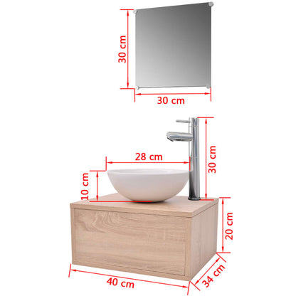 Set Mobili da Bagno 4 pz con Lavabo e Rubinetto Beige | homemem39