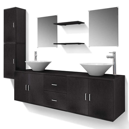 Set Mobili da Bagno 11 pz con Lavabo e Rubinetto