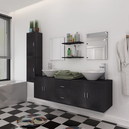Set Mobili da Bagno 11 pz con Lavabo e Rubinetto Nero | homemem39