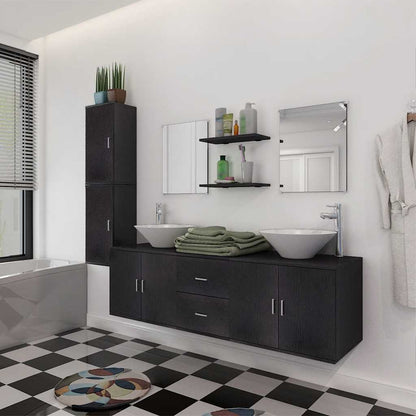 Set Mobili da Bagno 11 pz con Lavabo e Rubinetto