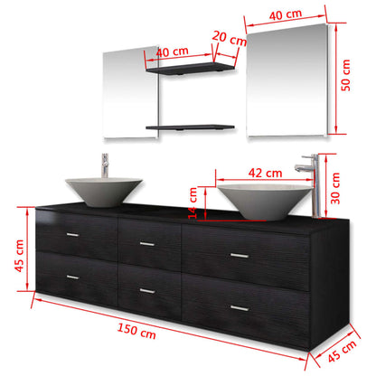Set Mobili da Bagno 9 pz con Lavabo e Rubinetto Nero | homemem39
