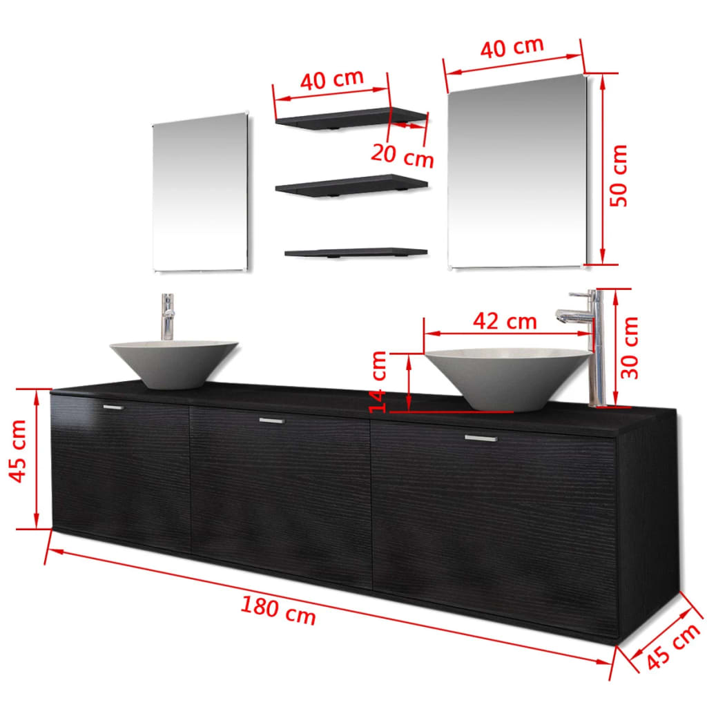 Set Mobili da Bagno 10 pz con Lavabo e Rubinetto Nero | homemem39