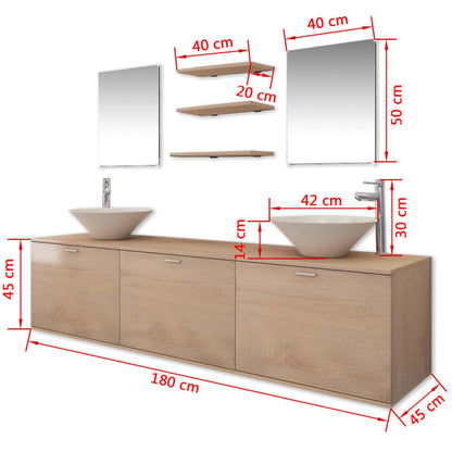 Set Mobili da Bagno 10 pz con Lavabo e Rubinetto Beige | homemem39