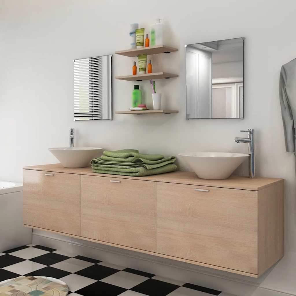 Set Mobili da Bagno 10 pz con Lavabo e Rubinetto