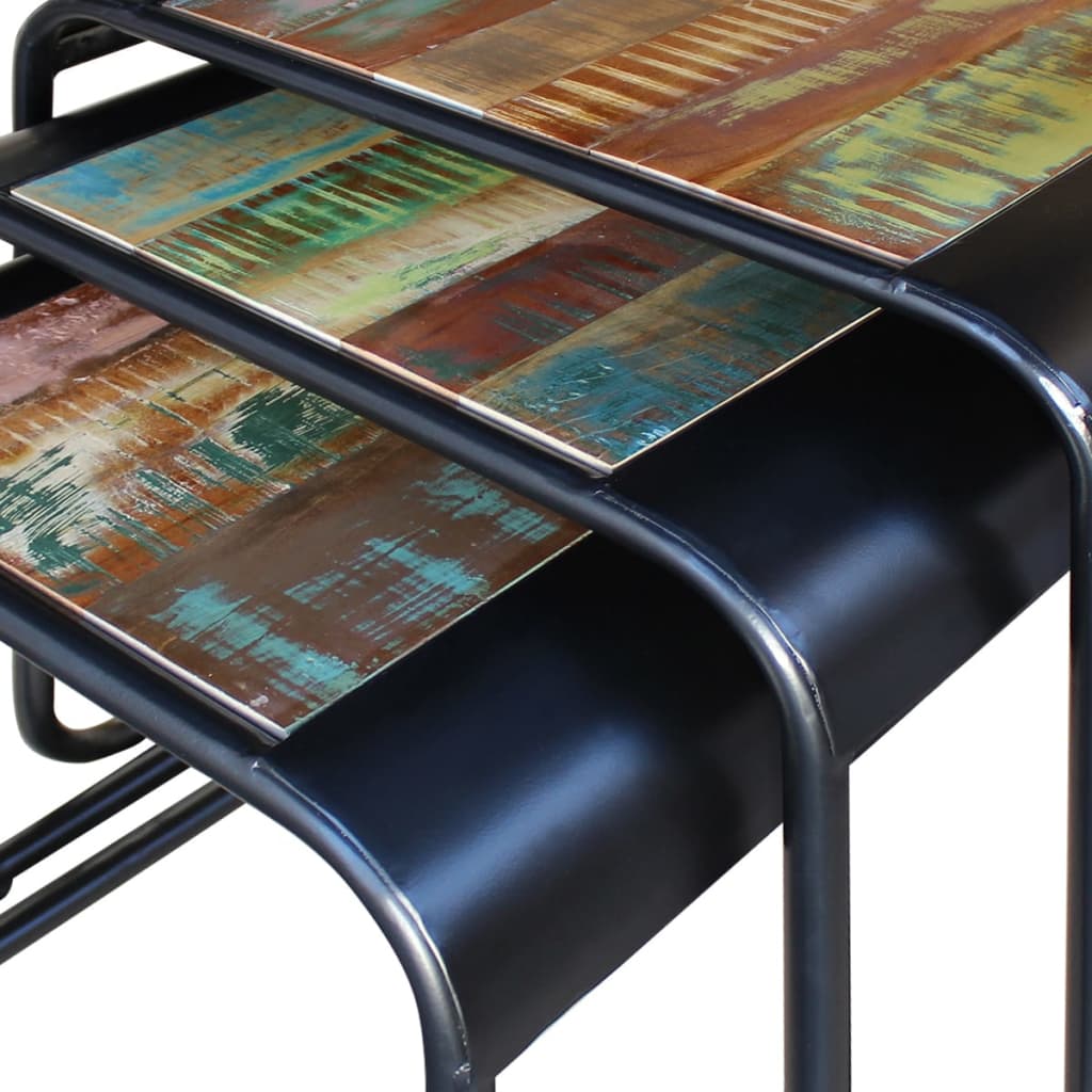 Tavolini ad Incastro 3 pz in Legno Massello Anticato - homemem39