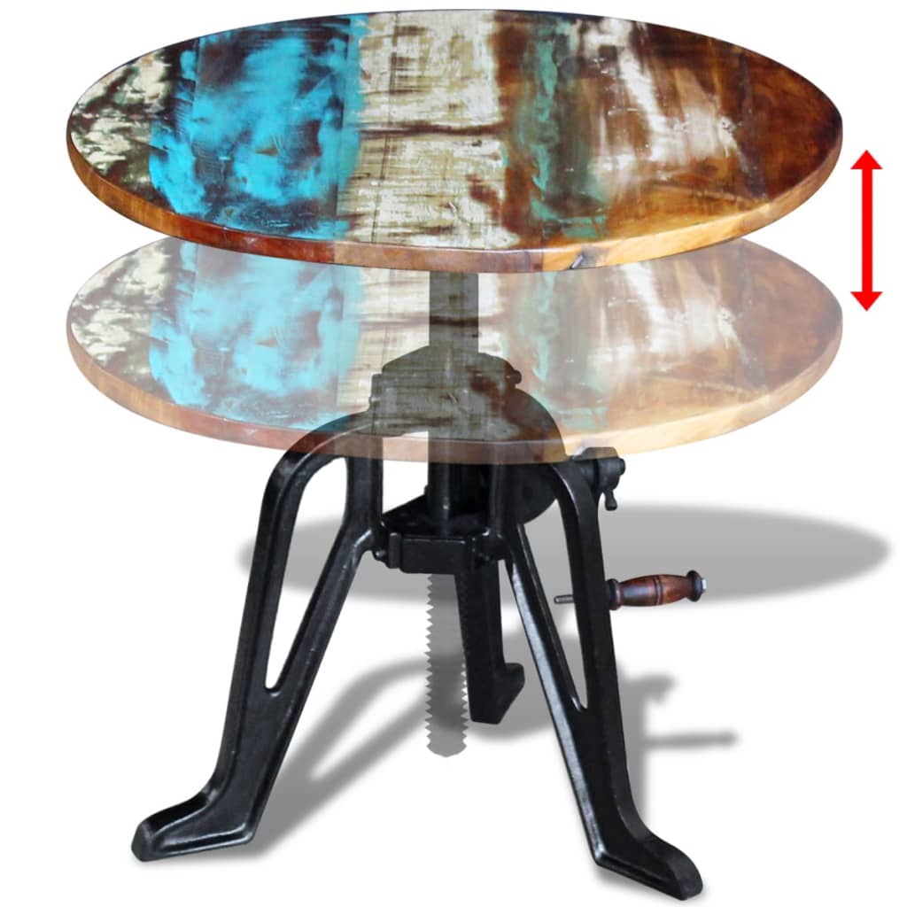 Tavolino in Legno Massello Anticato e Ghisa 60x(42-63) cm - homemem39