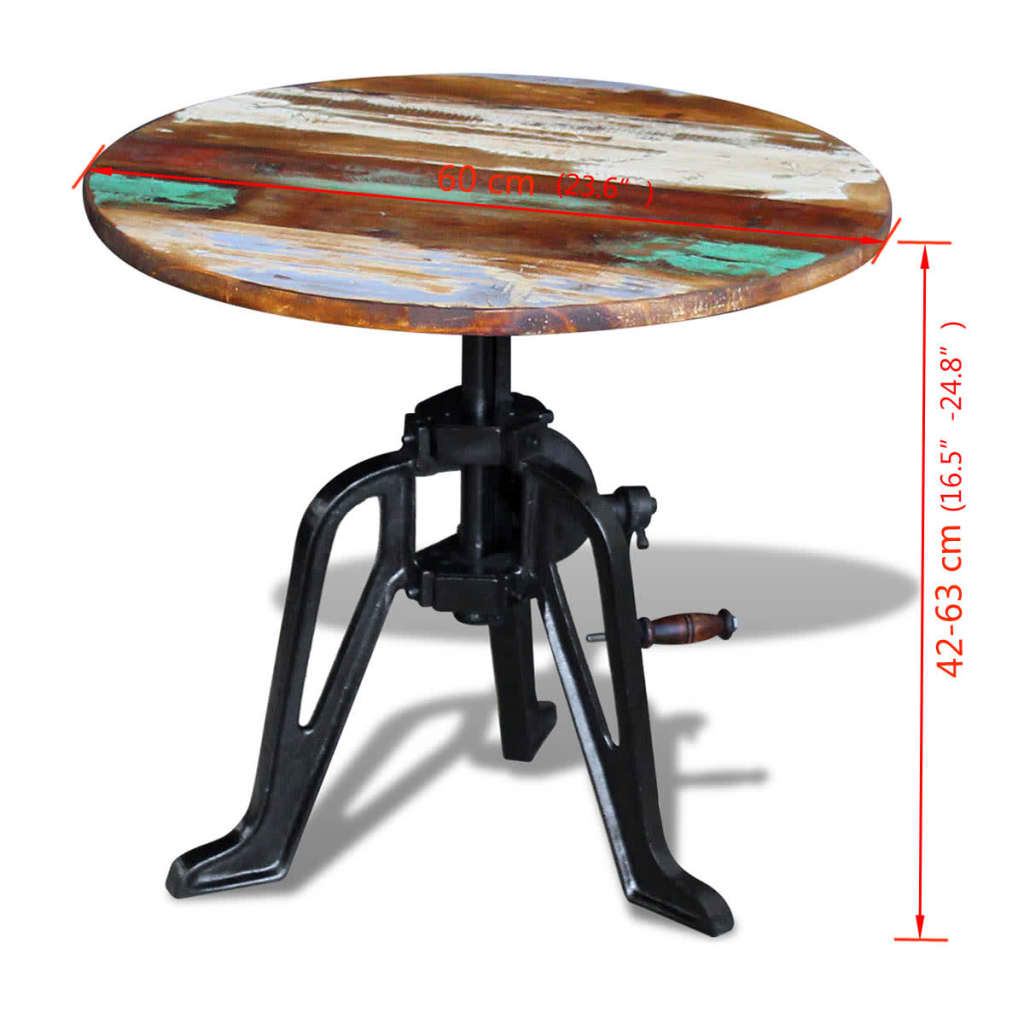 Tavolino in Legno Massello Anticato e Ghisa 60x(42-63) cm