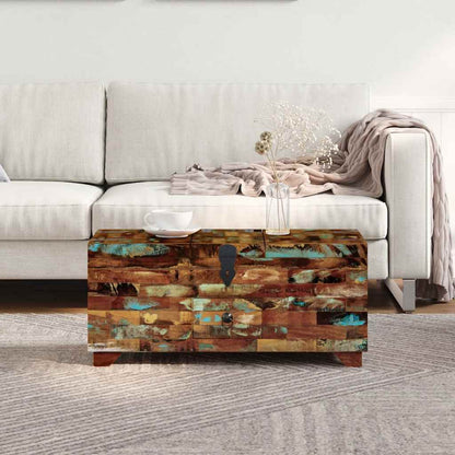 Tavolino da Caffè Baule Legno Massello di Recupero 80x40x35 cm