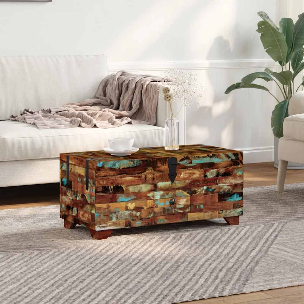 Tavolino da Caffè Baule Legno Massello di Recupero 80x40x35 cm