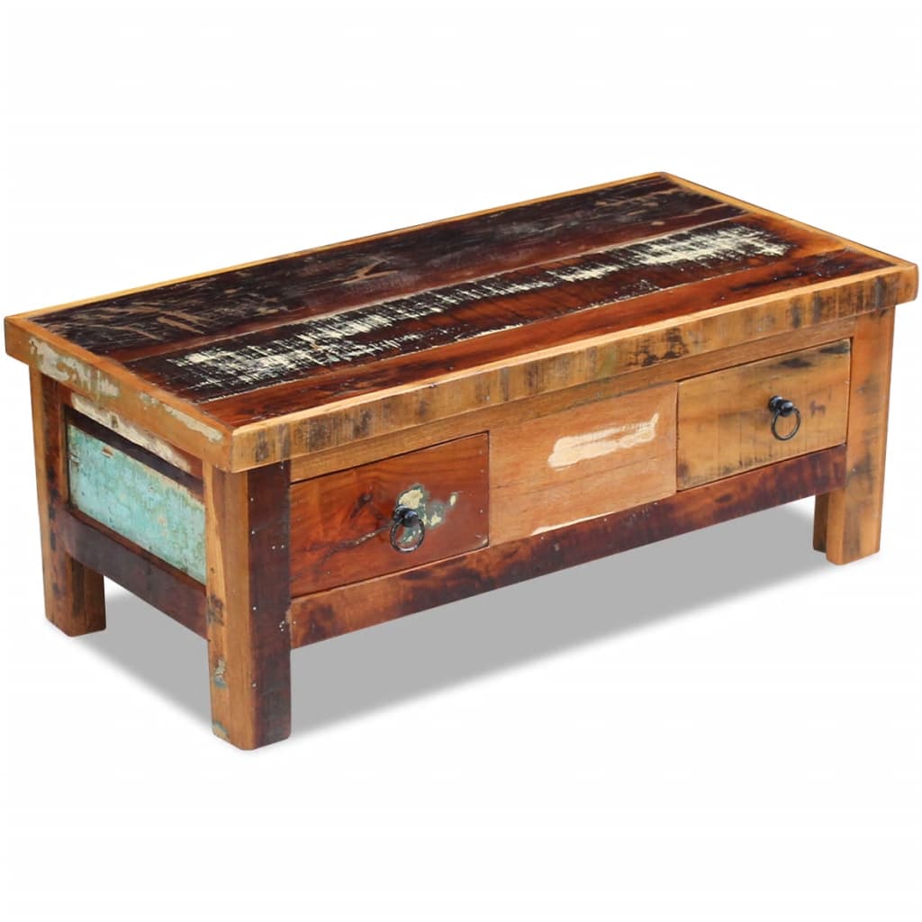 Tavolino da Caffè con Cassetti in Legno Recuperato 90x45x35 cm | homemem39