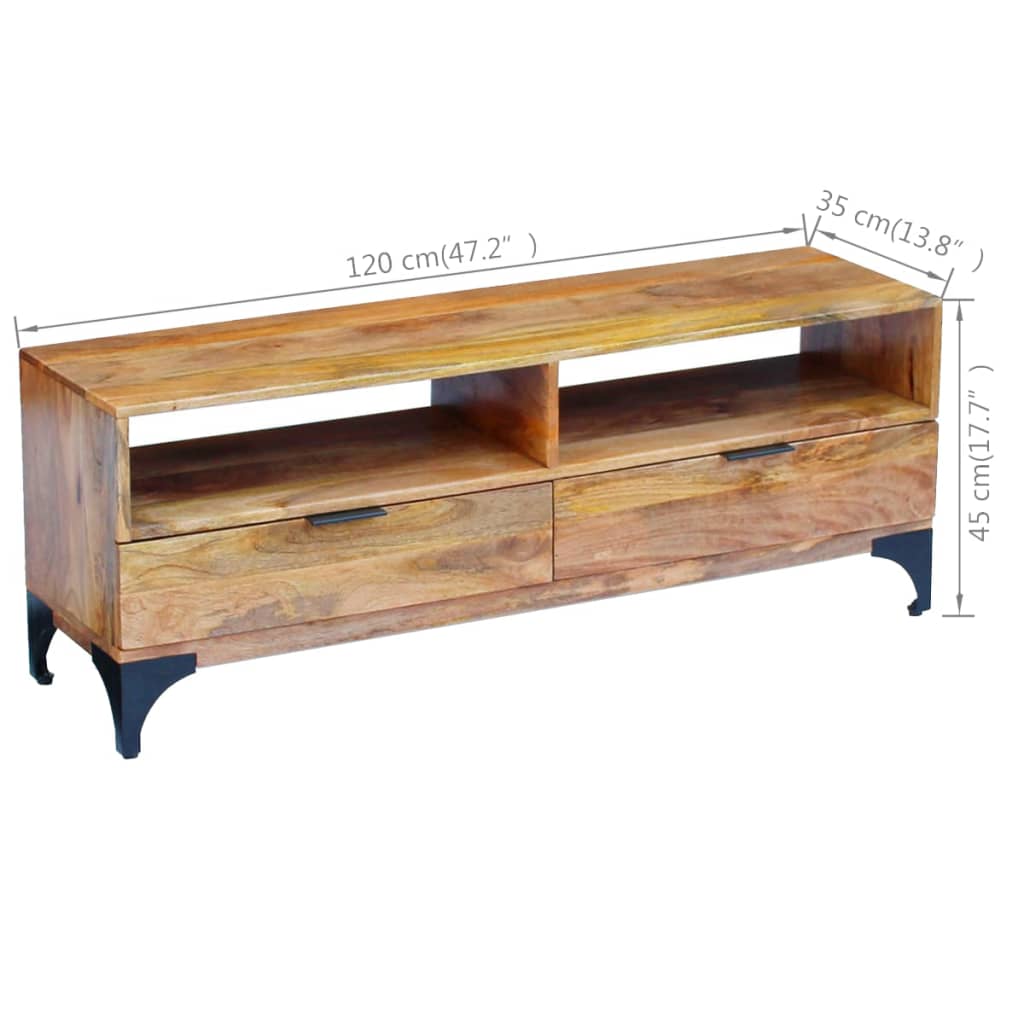 Supporto TV in Legno di Mango 120x35x45 cm - homemem39