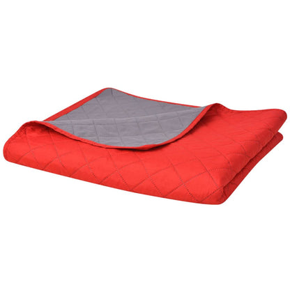 Double-Sided Red and Gray Quilted Bedspread 170x210 cm