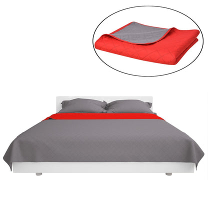 Double-Sided Red and Gray Quilted Bedspread 170x210 cm