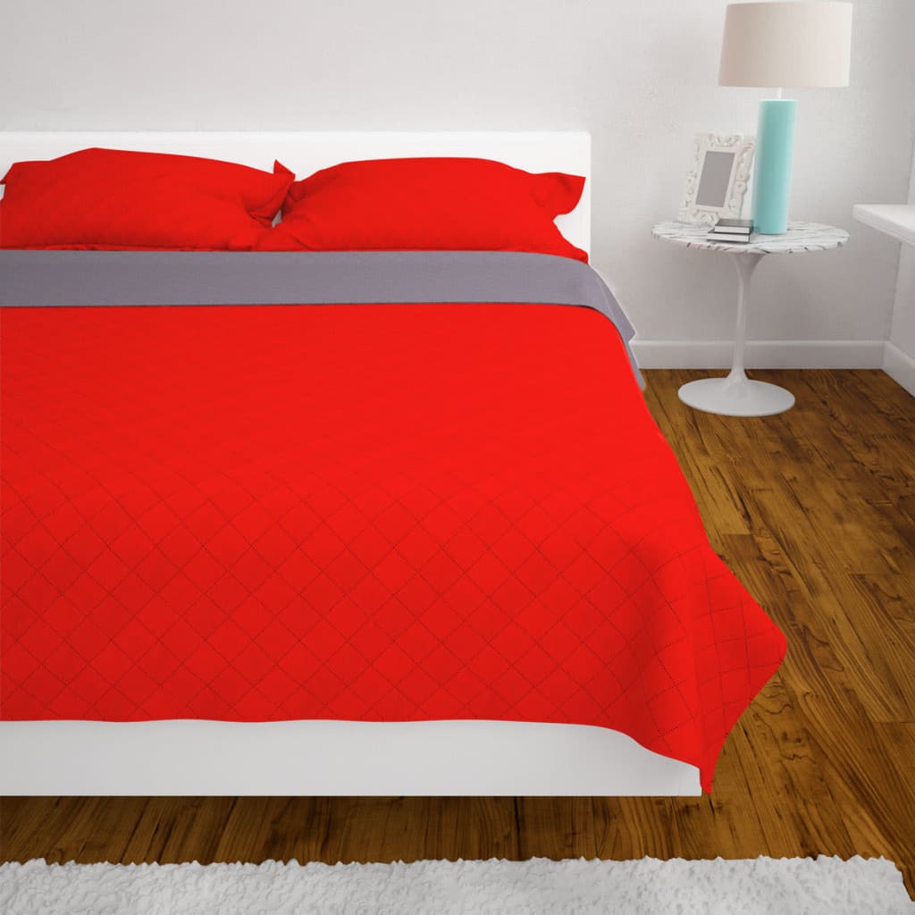 Copriletto Double-Face Trapuntato Rosso e Grigio 170x210 cm