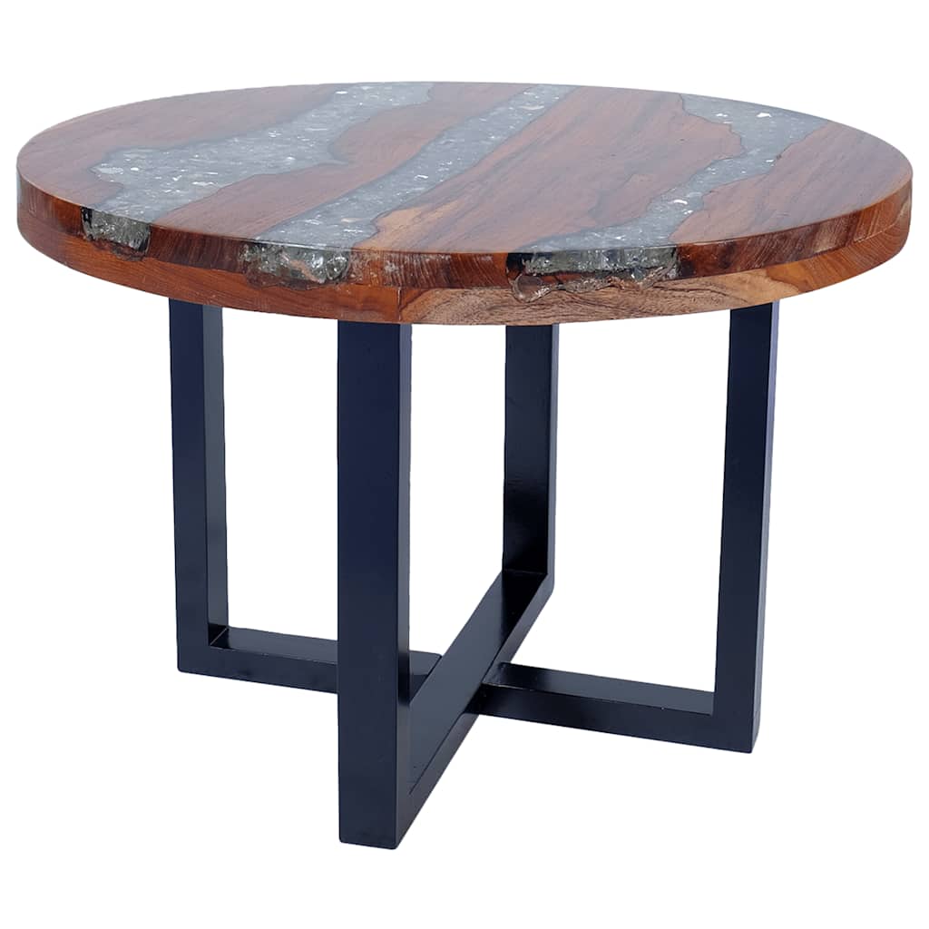 Tavolino da Salotto in Legno di Teak e Resina 60 cm
