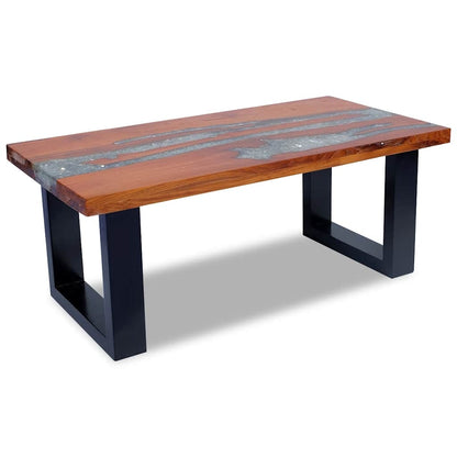 Tavolino da Salotto in Legno di Teak e Resina 100x50 cm | homemem39