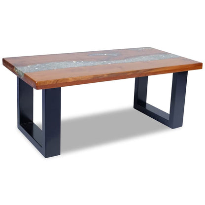 Tavolino da Salotto in Legno di Teak e Resina 100x50 cm | homemem39
