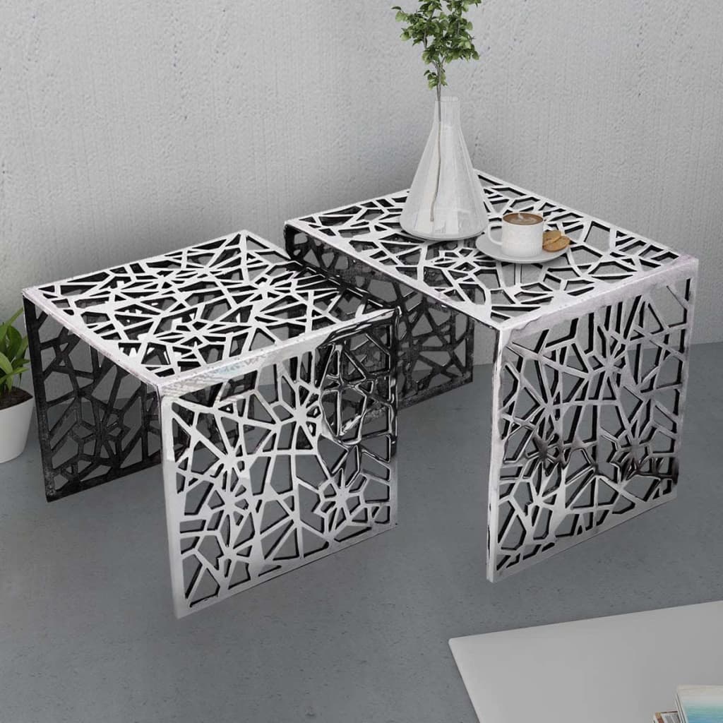Set 2 Tavolini Quadrati Alluminio Argento | homemem39