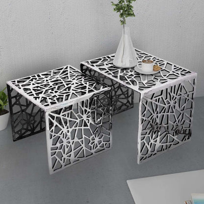 Set 2 Tavolini Quadrati Alluminio Argento | homemem39
