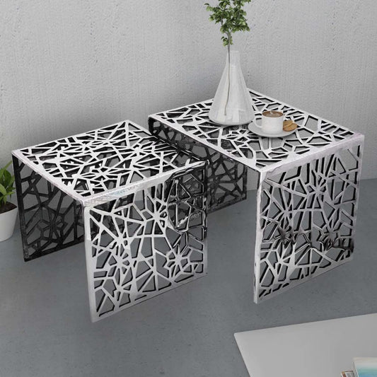 Set 2 Tavolini Quadrati Alluminio Argento | homemem39
