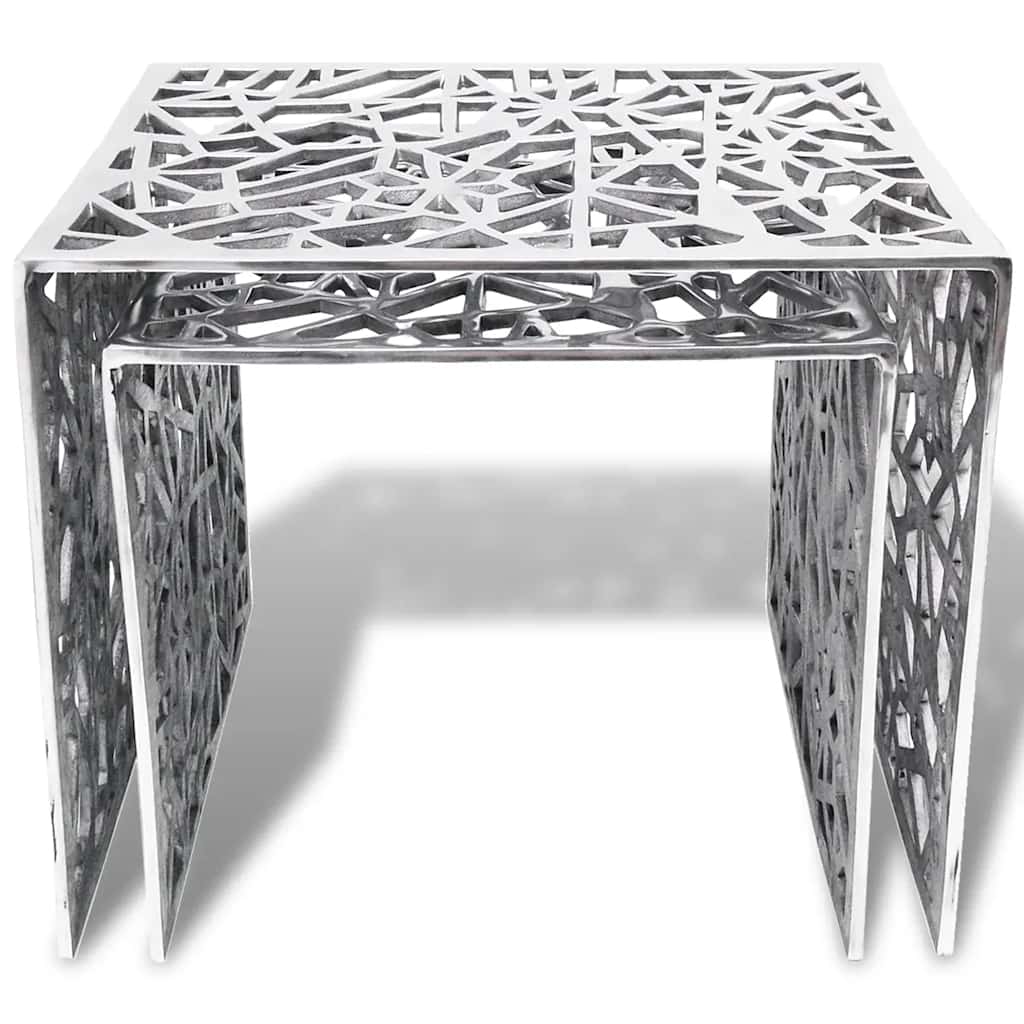 Set 2 Tavolini Quadrati Alluminio Argento
