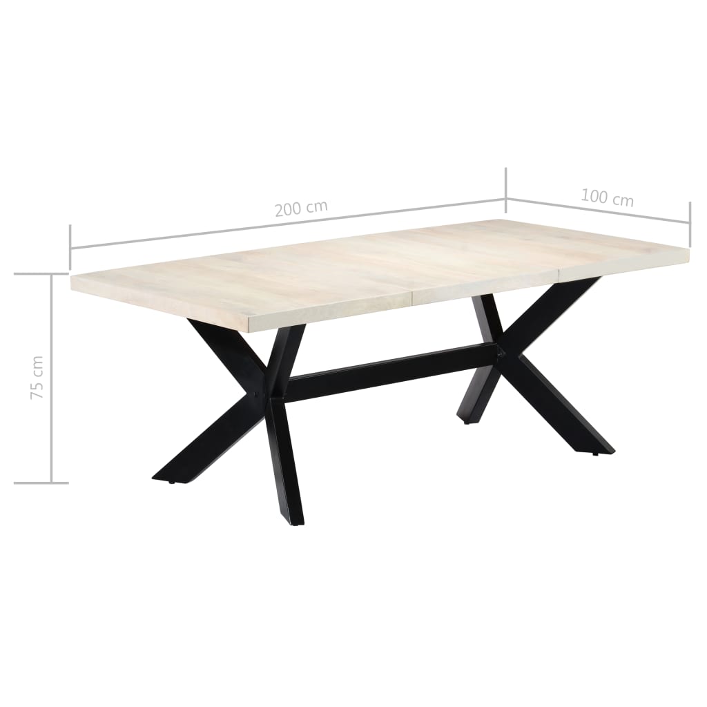 Tavolo da Pranzo Bianco 200x100x75 cm Legno Massello di Mango | homemem39