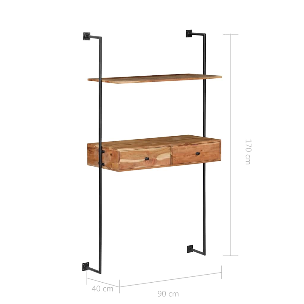 Scrivania a Parete 90x40x170 cm in Legno Massello di Acacia