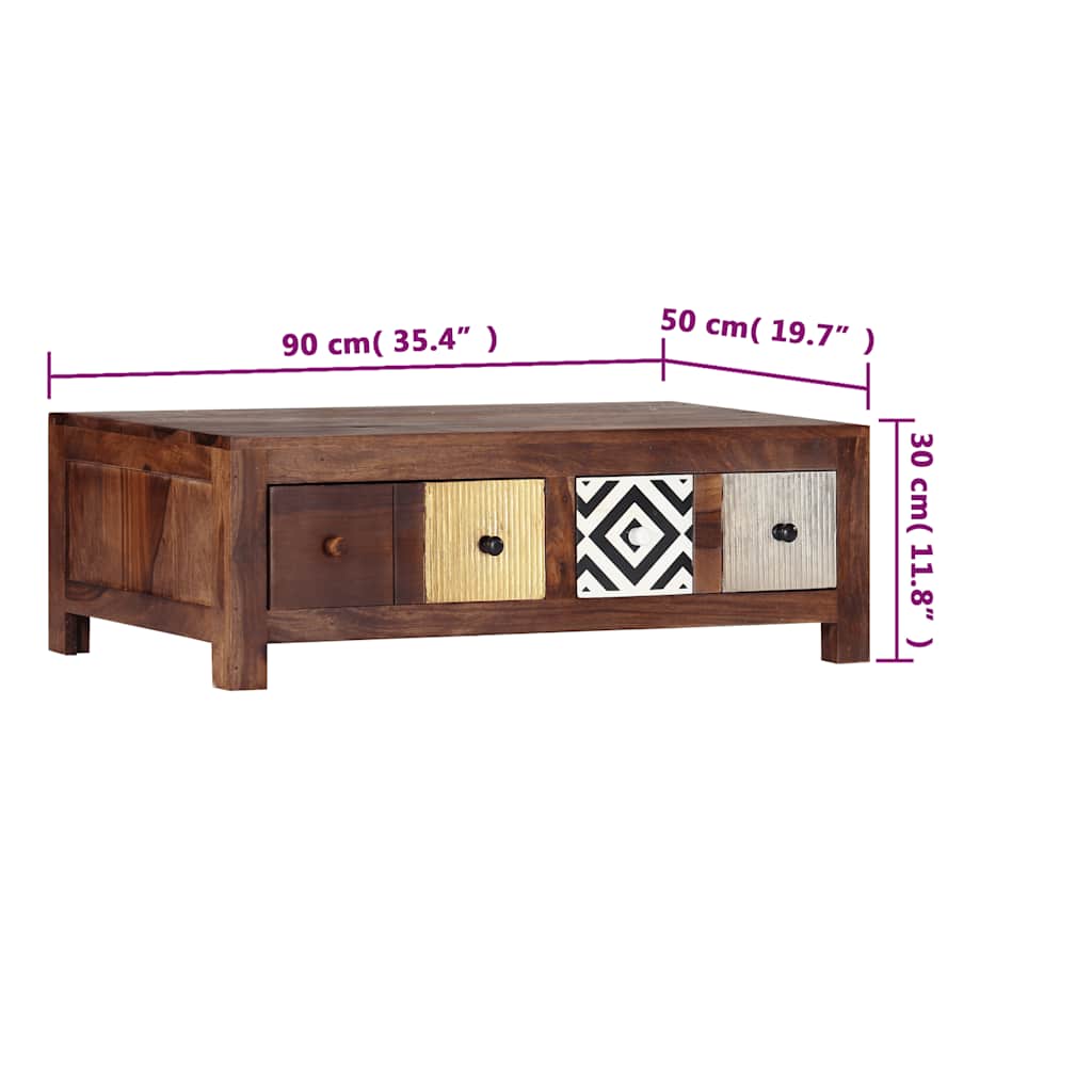 Tavolino da Salotto 90x50x30 cm in Legno Massello di Acacia