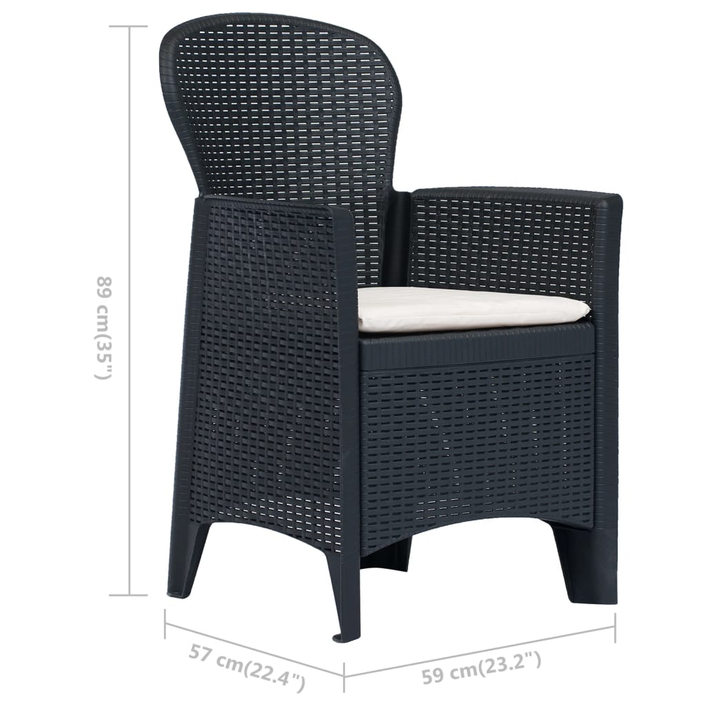 Sedie da Giardino 2 pz Cuscino Antracite Plastica Stile Rattan | homemem39