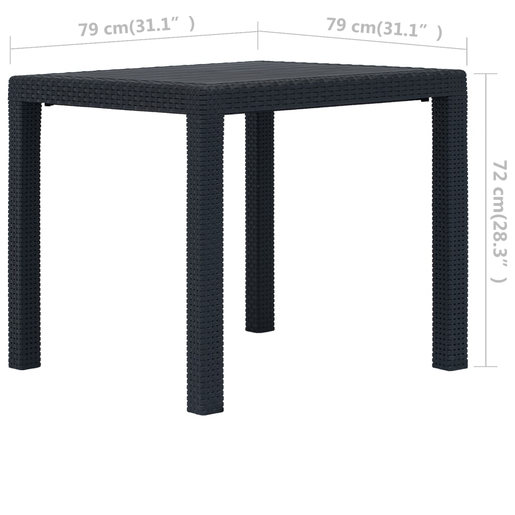 Tavolo da Giardino Antracite 79x79x72 cm Plastica Stile Rattan | homemem39