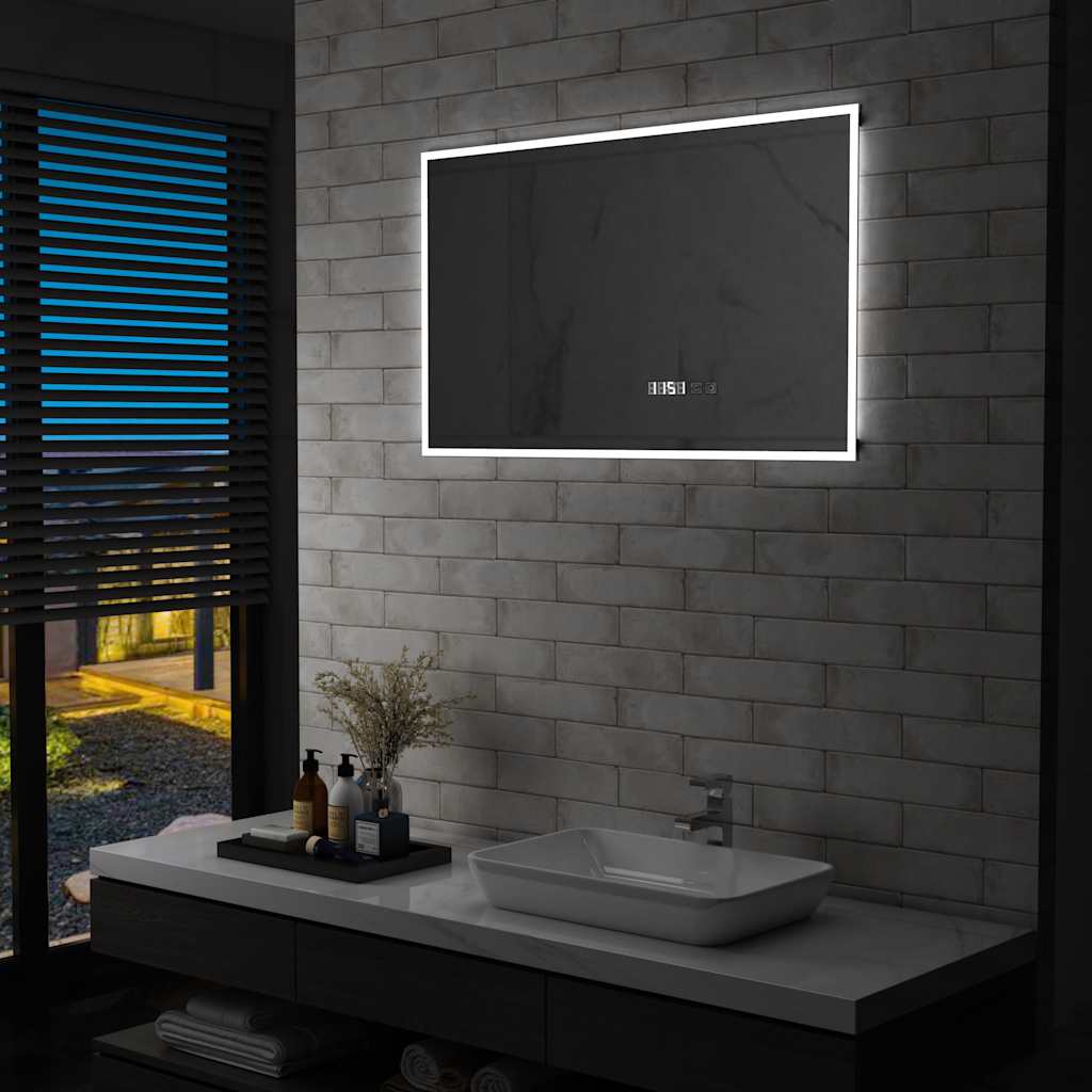 Specchio LED Bagno con Sensore Tattile Schermo Orario 100x60cm - homemem39