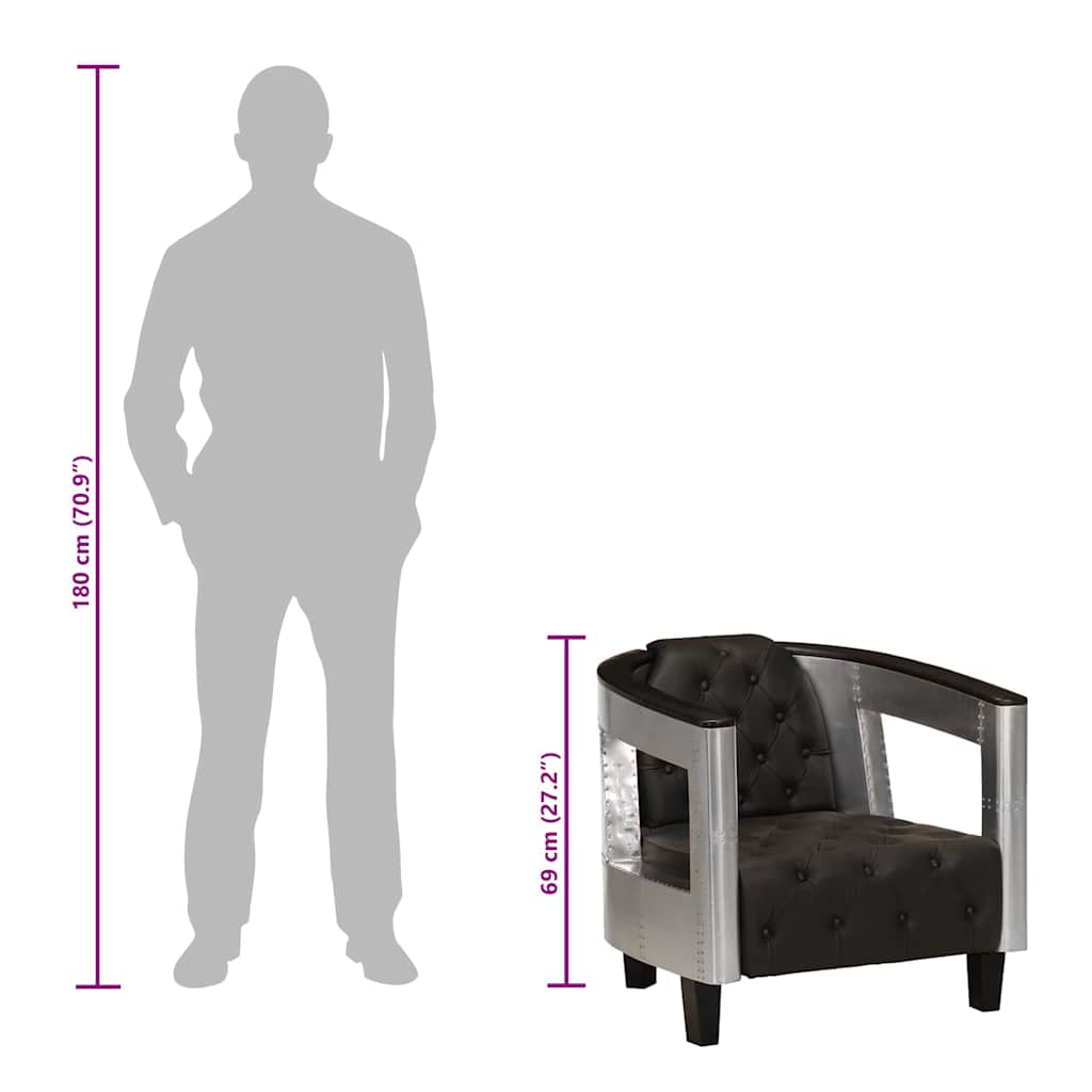 Poltrona in Stile Aviatore Nera in Vera Pelle