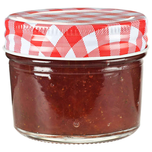Vasi Marmellata in Vetro Coperchio Bianco e Rosso 24 pz 110 ml