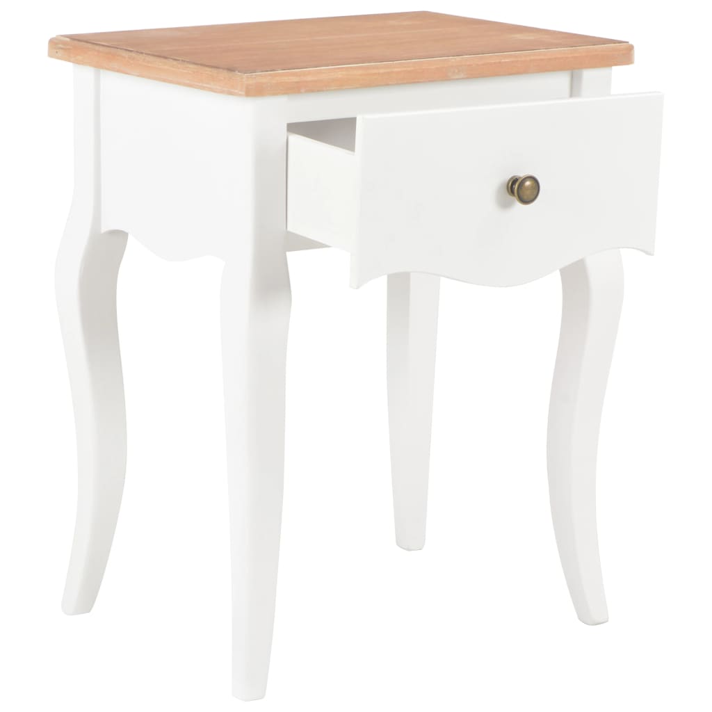 Comodino Bianco e Marrone 40x30x50 cm in Legno Massello di Pino | homemem39
