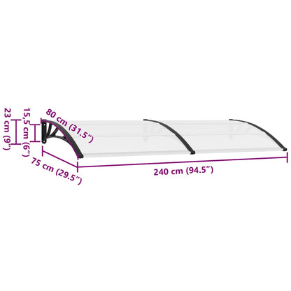 Pensilina per Porta Nera e Trasparente 240x75 cm in PC - homemem39